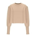 thumbnail image 5 of TKLPEHG Women Tops Dressy Casual Crew Neck Pullover Tops Loose Lightweight Classic Solid Color Fashion Leisure Comfy Long Sleeve Blouse (Khaki,S), 5 of 7