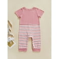 thumbnail image 4 of Bagilaanoe Baby Boy Girl Casual Short Sleeve Jumpsuit Letters Stripe Printed Round Neck Long Romper, 4 of 7