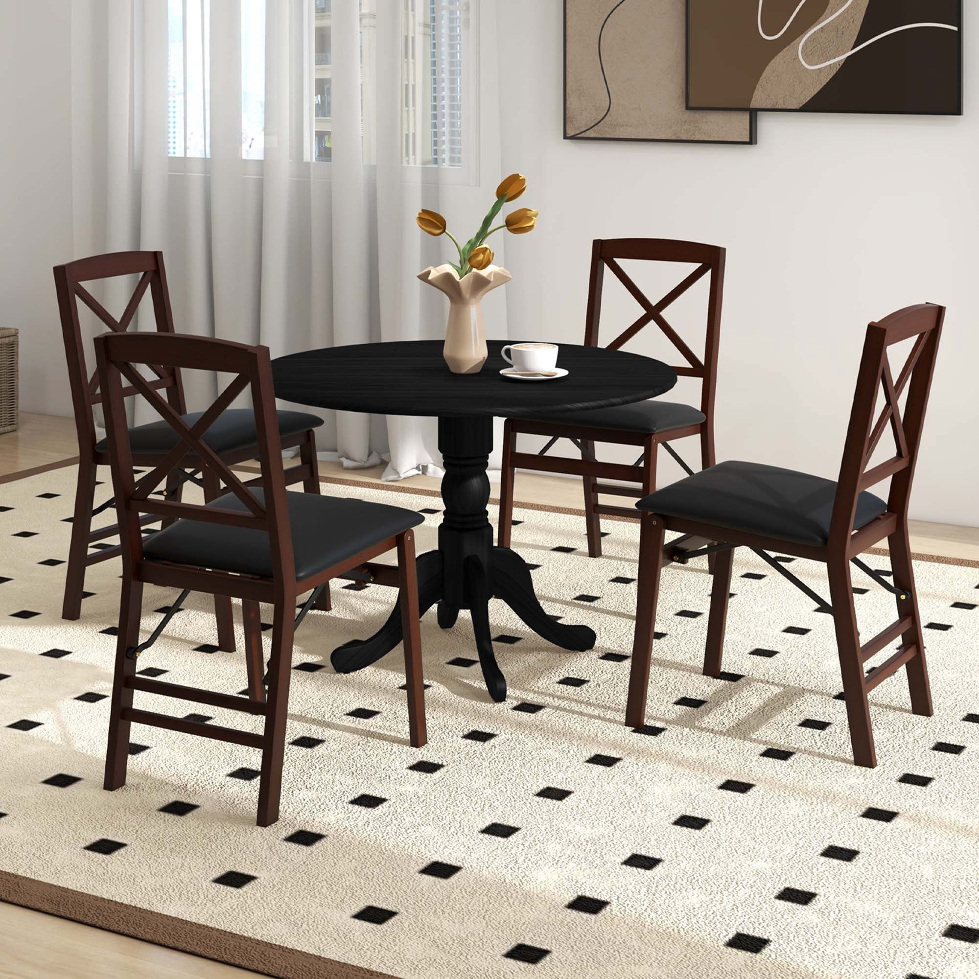 Costway 4-Person Dining Table Wooden Kitchen Table with Solid Rubber Wood Frame for Kitchen Black