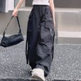 thumbnail image 7 of NOLDARES Girls Parachute Pants Kids Elastic Waist Wide Leg Cargo Pants Y2K Street Baggy Trousers with Pockets(Black,8-10 Y), 7 of 7