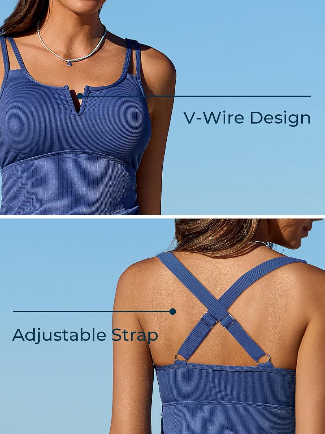Summer Mae Tankini Swimsuits for Women Bathing Suits Top Ruched Two Piece Tummy Control Round Neck with V-Wire Swim Suits