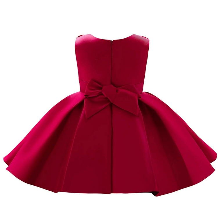 silk dress for newborn Sonxahe Newborn Girls Waist-Bow Dress Silk Satin A-Line Formal Birthday Party Elegant Evening Ball Gown, Newborn Girl's, Size: 3-6 Months, Red