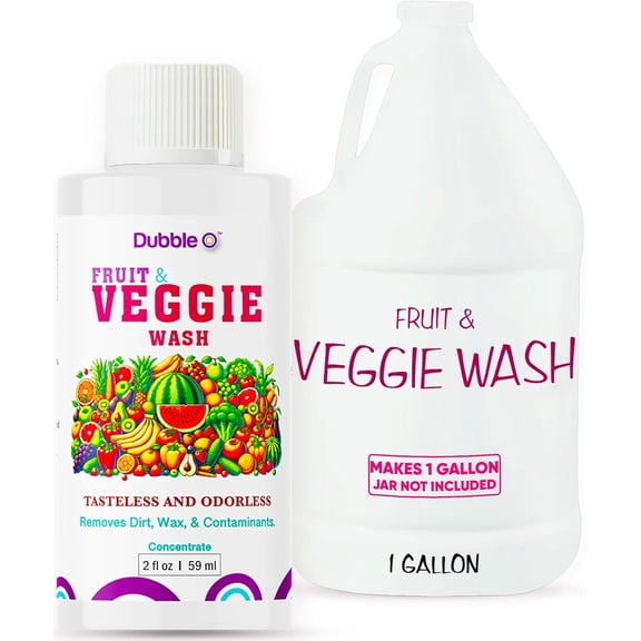 Fruit and Veggie Wash Concentrate - 2 fl. oz.  ⦾  Cleans Wax, Dirt, and Contaminants  ⦾  Makes 1 Full Gallon when Diluted  ⦾  Tasteless and Odorless - Dubble O Brand