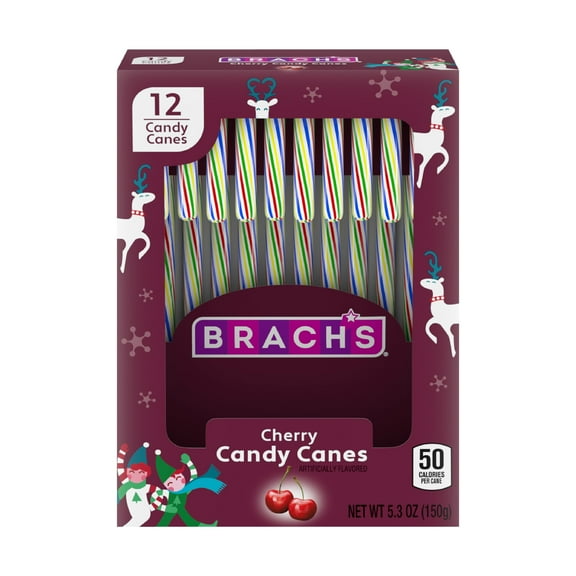 Pack of 2 - Brachs Holiday Cherry Candy Canes, 12Ct Box - Individually Wrapped Holiday Classic Stocking Stuffer, Holiday Gifting And Decorating Packaging May Vary