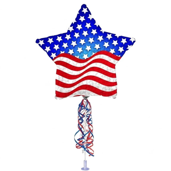 PMU 9 Inch Pre-Inflated Patriotic Star American flag Balloon with Stick, 4th of July Balloons, Independence Day Decorations, Patriotic Decorations,USA Mylar Balloons, Red White Blue, (1/Pkg) pkg/1
