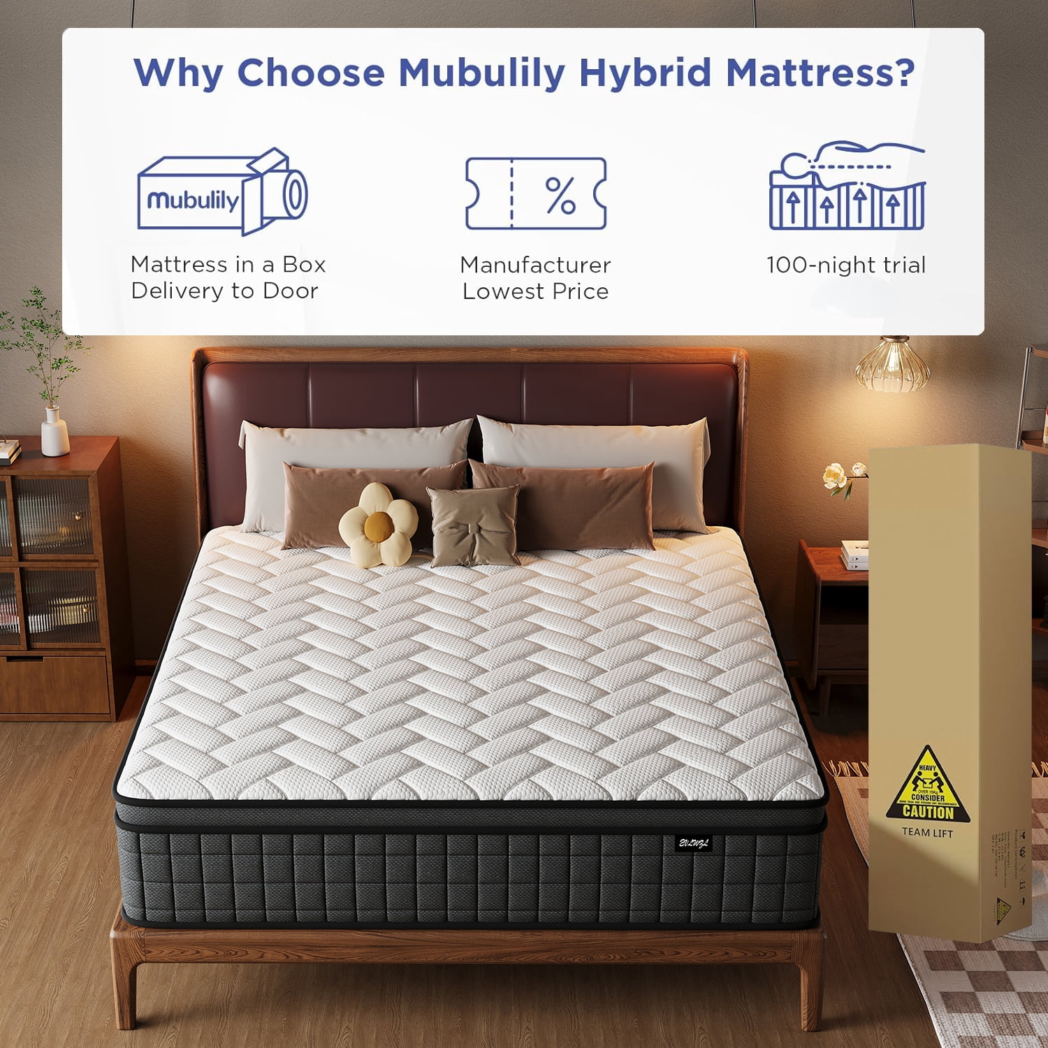 gunugu Twin Mattress, 12 inch Twin Size Mattress in a Box, Memory Foam Hybrid Mattress with Individual Pocket Spring, Medium Firm