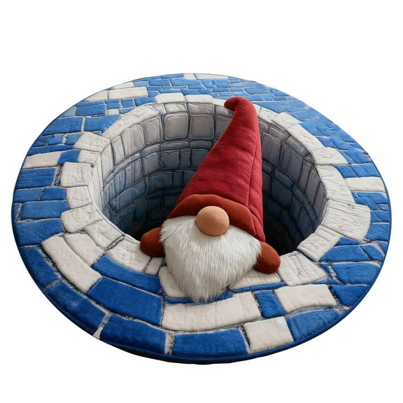 15.75X15.75In Christmas 3D Rug-Christmas Optical Illusion Rugs, Santa Claus Quilted Round Mat, Xmas 3D Area Rug for Holiday Entryway Living Room Bedroom Xmas Area Decor (D)