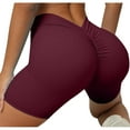 thumbnail image 5 of Womens High Waist Workout Yoga Shorts Solid Stretch Deep V-Shaped Pleated Leggings Skinny Sports Short Comfy Bike Shorts(S,Wine), 5 of 5