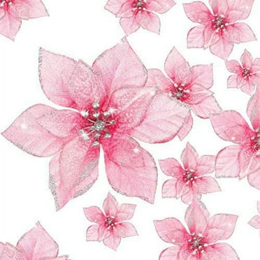 Nvzi 12 Pcs Christmas Poinsettia Christmas Tree Flowers Glitter Faux Flowers Decoration (Pink,4 inch)