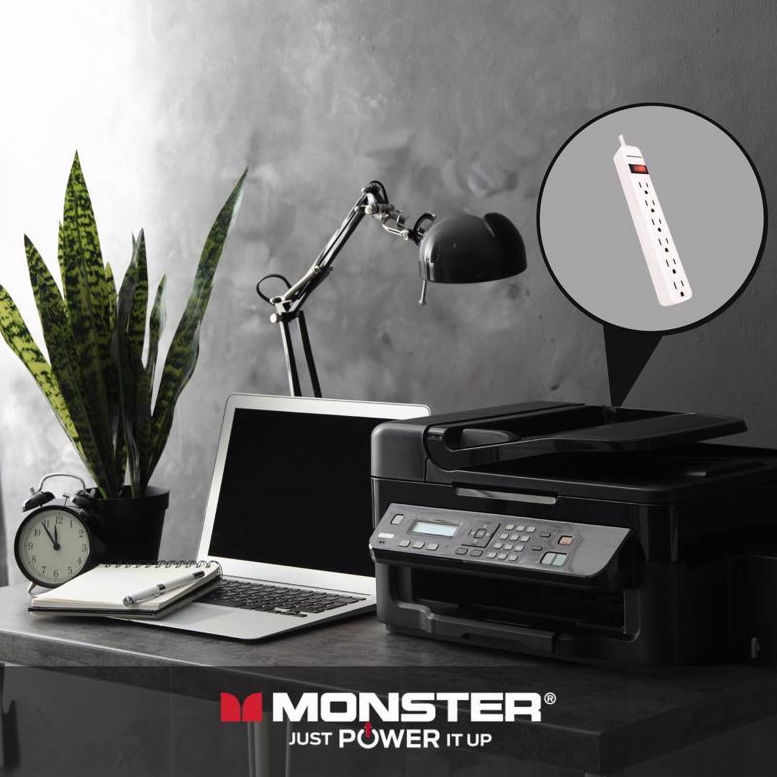 Monster 3001093 2.5 ft. 6 Outlets Power Strip, White