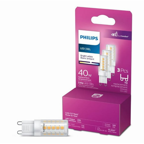 Philips LED G9 40W Equivalent Capsule Energy Saving Light Bulb, Bright White (3000K) 3-Pack, Philips LED G9 40W Capsule