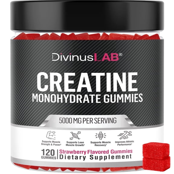 Creatine Monohydrate Gummies – 5g per Serving, 120 Count, Strawberry Flavor