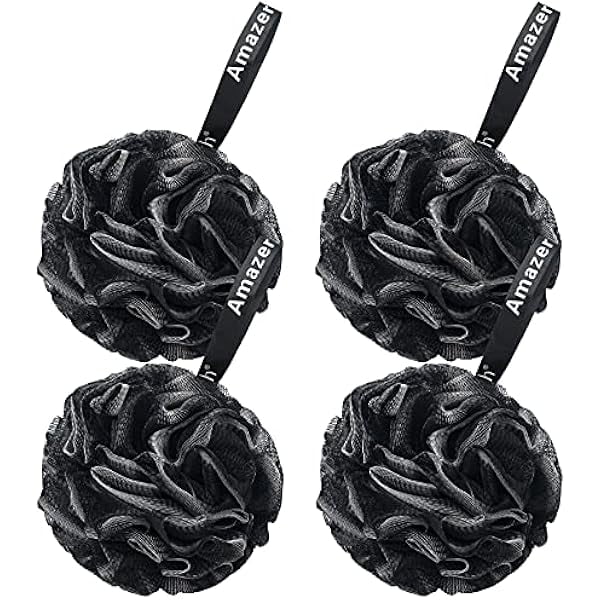 wonima11 Loofah Sponge 60g/Piece, Loofah for Men Body Scrubber - Bath Sponge Loofa Set of 4 Black