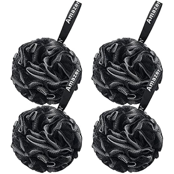 Fu997 Loofah Sponge 60g/Piece, Loofah for Men Body Scrubber - Bath Sponge Loofa Set of 4 Black