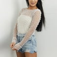 thumbnail image 6 of Lace Shirts For Women Fashionable Bead Round Neck Long Sleeved Womens Athletic Tops,White,M, 6 of 6