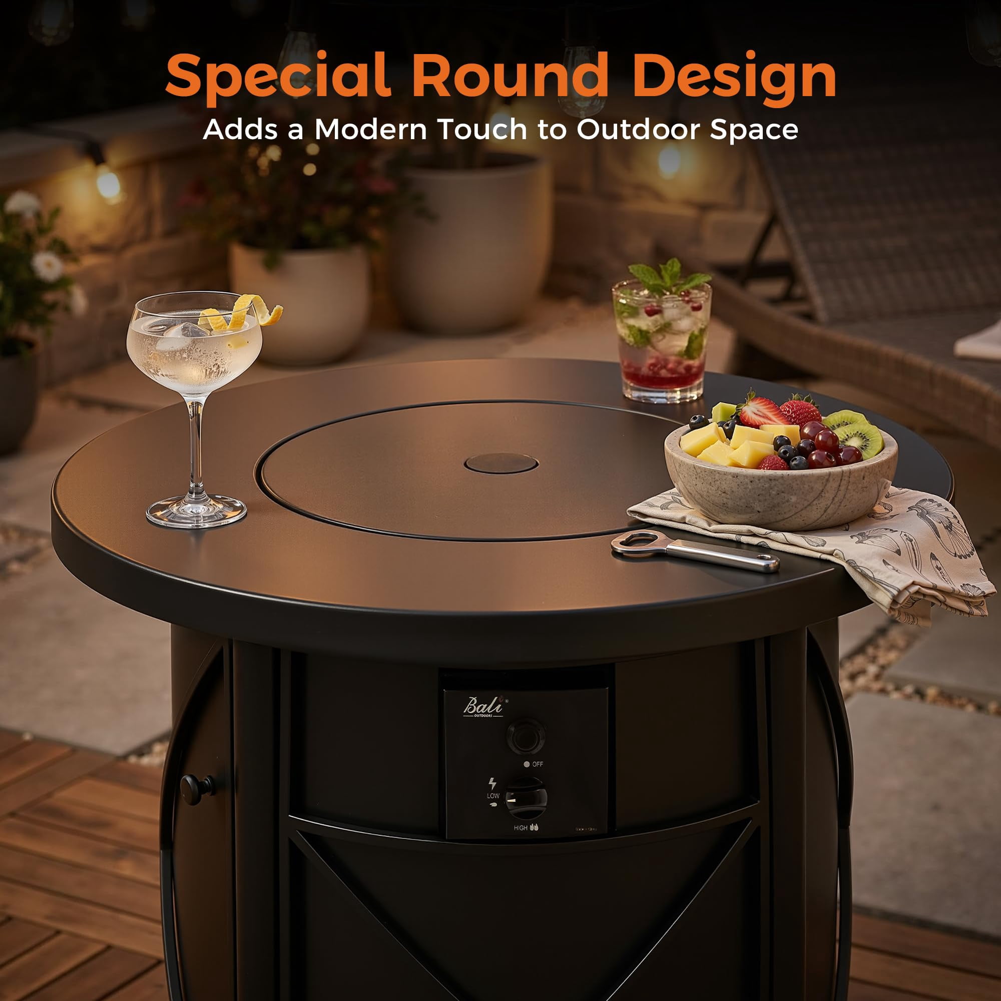 Bali Outdoors 30" Round Gas Fire Pit Table 50000 BTU Fire Column for Outside Backyard, Patio, Black