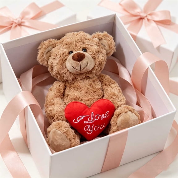 Mocha Heart Bear Plush Toy Cute Teddy Bear Stuffed Animal Soft Hugging Doll for Bedroom Decor Valentine Gift