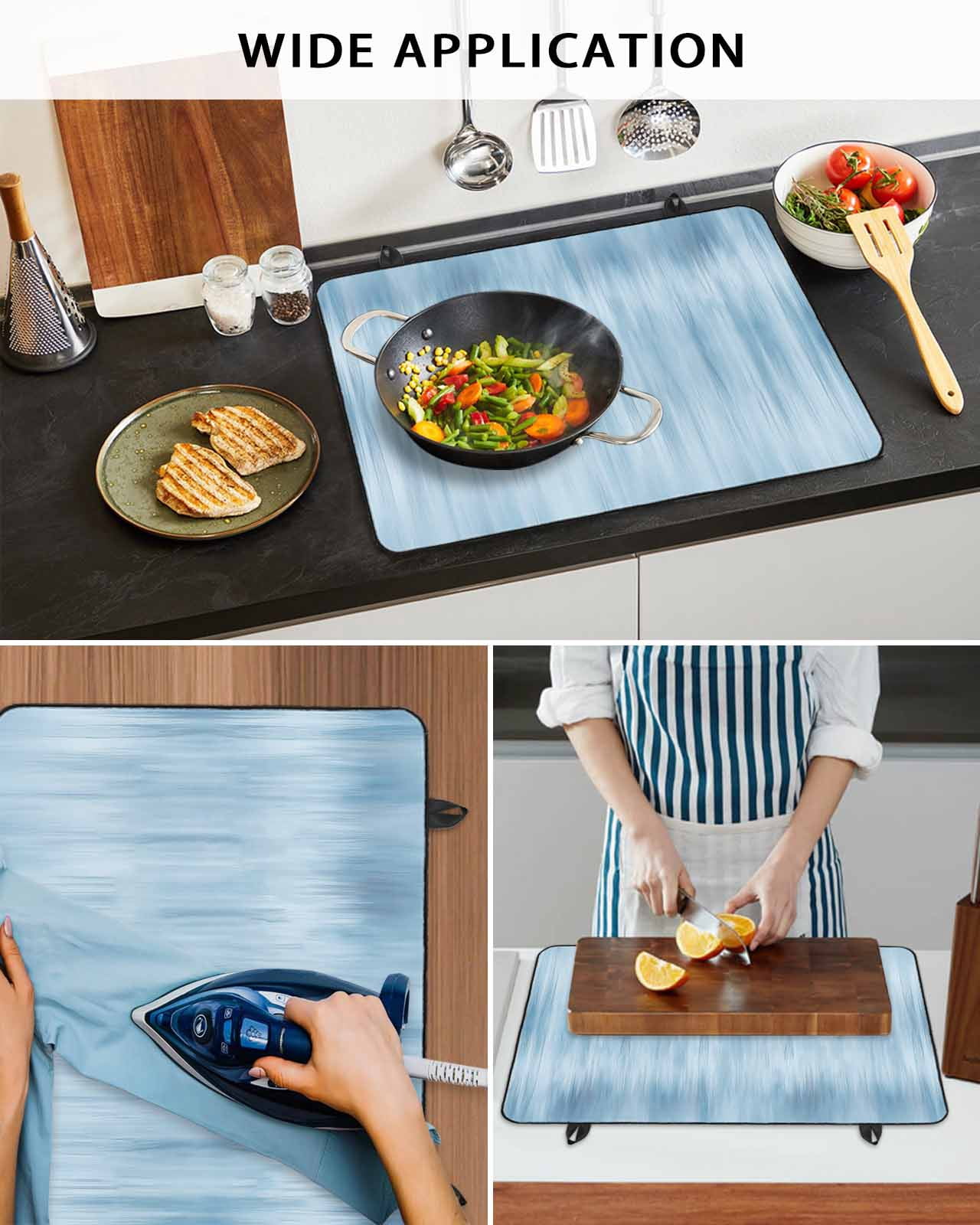 Large Induction Cooktop Protector Mat Light Blue Stove Top Covers for Electric Stove, Modern Abstract Art Ombre Striped Decorative Stove Burner Cover Mats, Glass Top Stove Cover