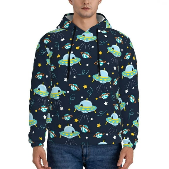 Naloa Galaxy With Ufo Men's Casual Hooded Collar Drawstring Hoodies Pullover Sweatshirts Casual Long Sleeve Shirts-Small