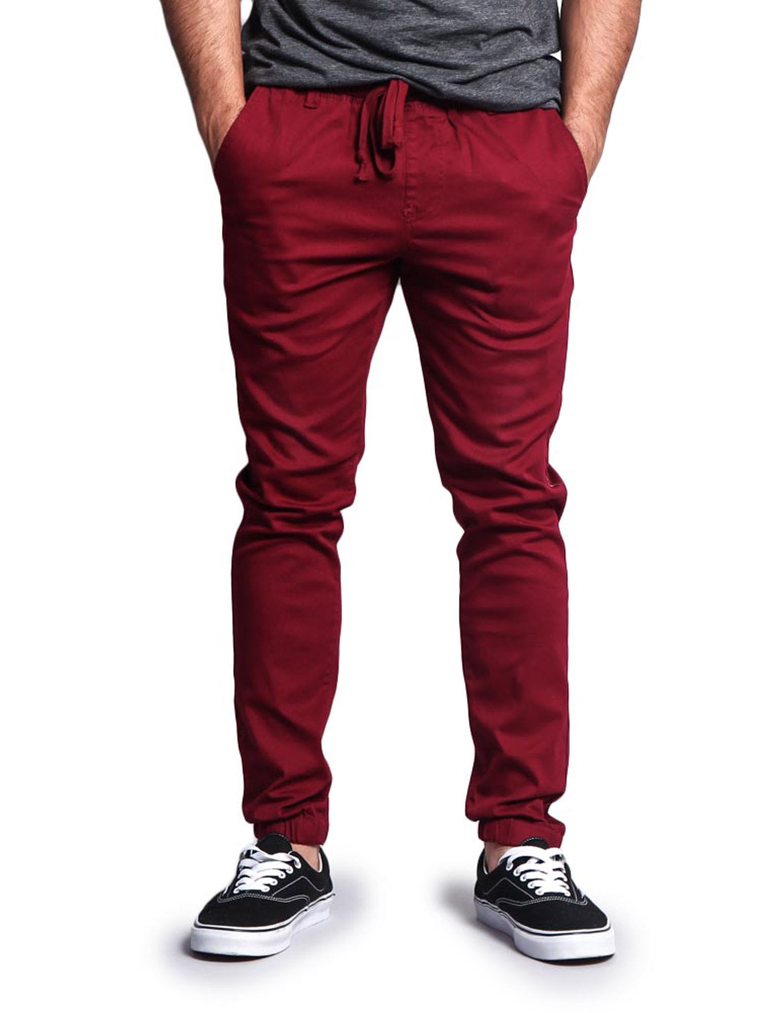GStyle Victorious Men's SlantPocket Skinny Jogger Twill Pants JG876 Burgundy 4XLarge