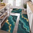 thumbnail image 2 of Teal Gold Marble Pattern Kitchen Rugs Sets Of 3,Kitchen Runner Rugs Non Skid Washable,Decorative Kitchen Floor Mats for Kitchen,Sink,Laundry,17"x30"+ 17"x47" + 17"x59", 2 of 6