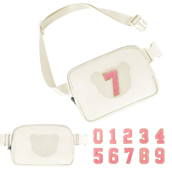 Crossbody Belt Bag Waist Packs with Number 4 5 6 7 8 9 10 11 12 13 Year Old Personalized Birthday Christmas Gift White