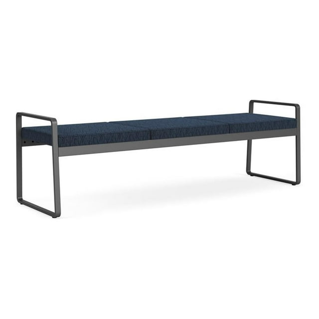 Gansett Reception Waiting Room Steel 3-Seat Bench / Charcoal Steel / Blue