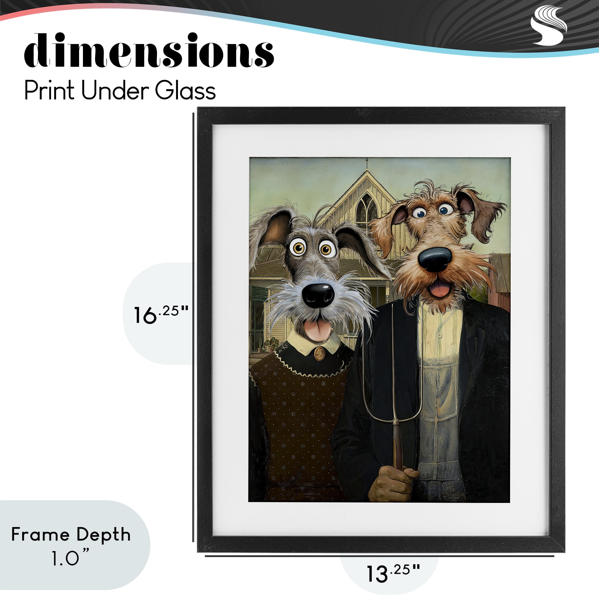 Stupell Industries American Gothic Pups Black Framed Print Under Glass, design by Tina LeCour