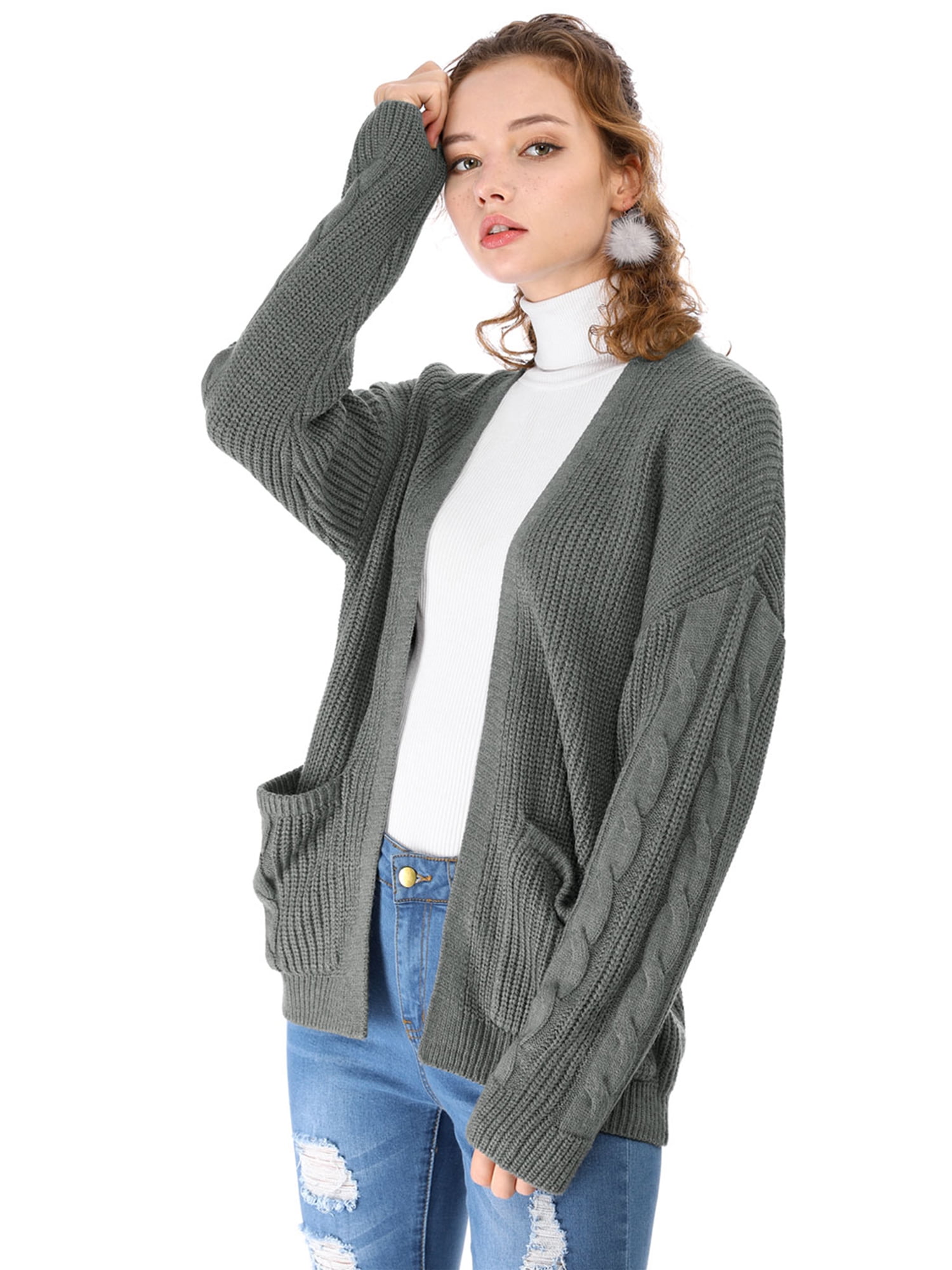 women's cable knit cardigan with pockets