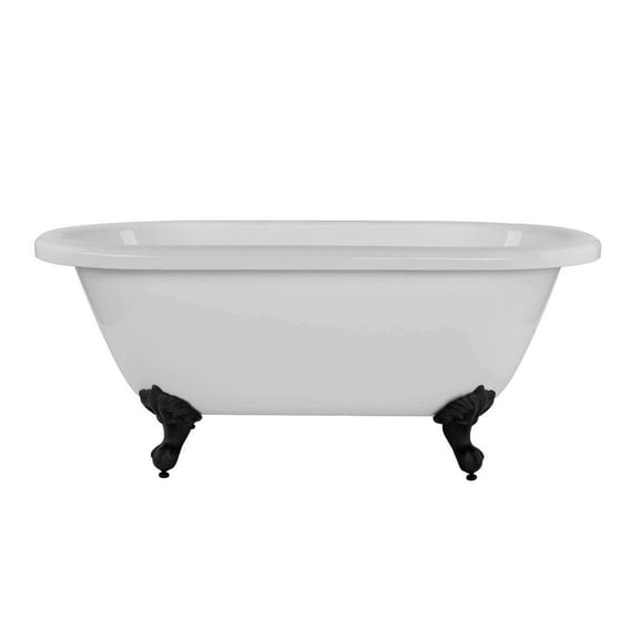 Windsor 66 Inch Acrylic Double Ended Clawfoot Tub - Continuous Roll Rim - No Faucet Drillings - Ball & Claw Feet