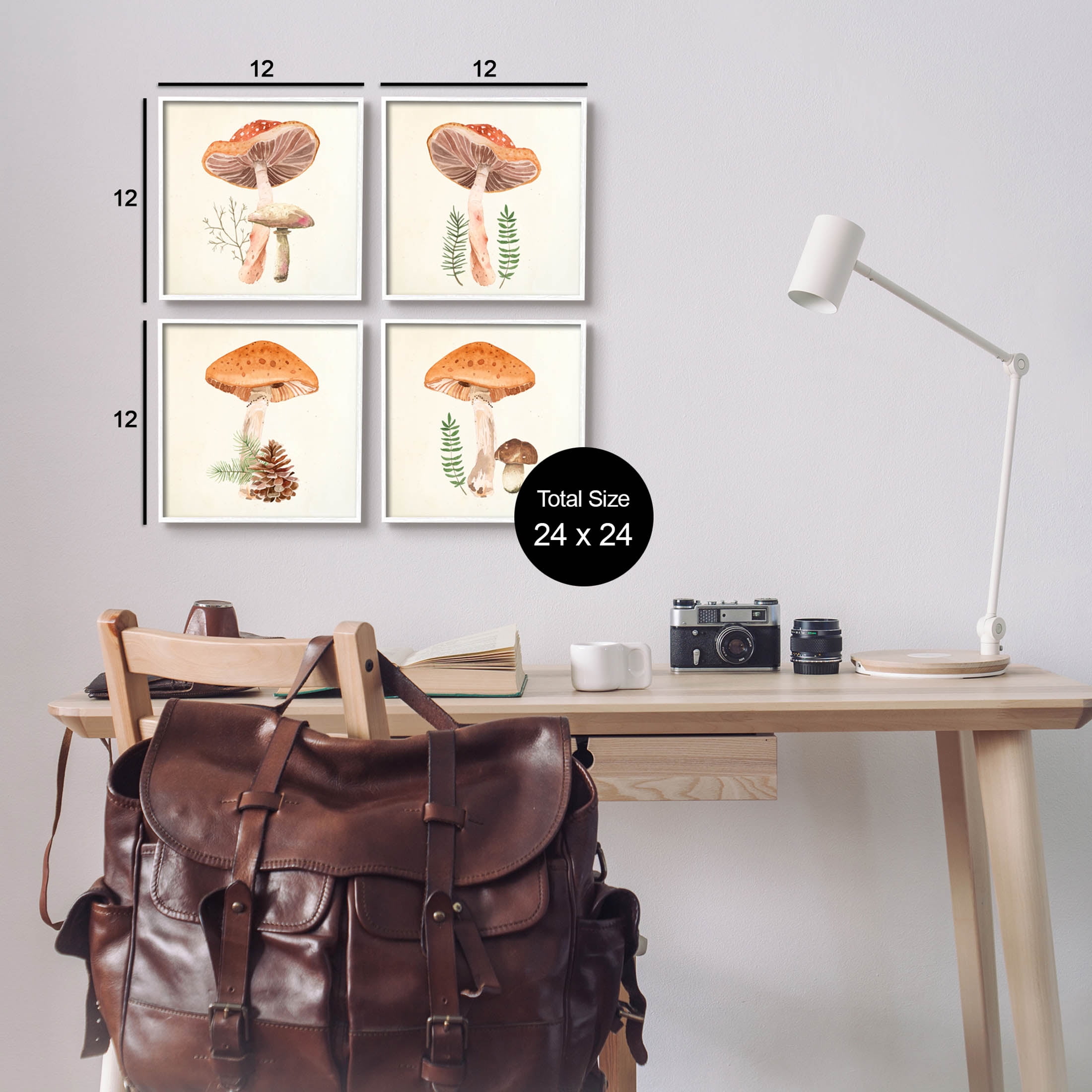 Woodland Mushroom Botanical Sprouts Botanical & Floral Graphic Art White Framed Art Print Wall Art, Set of 4