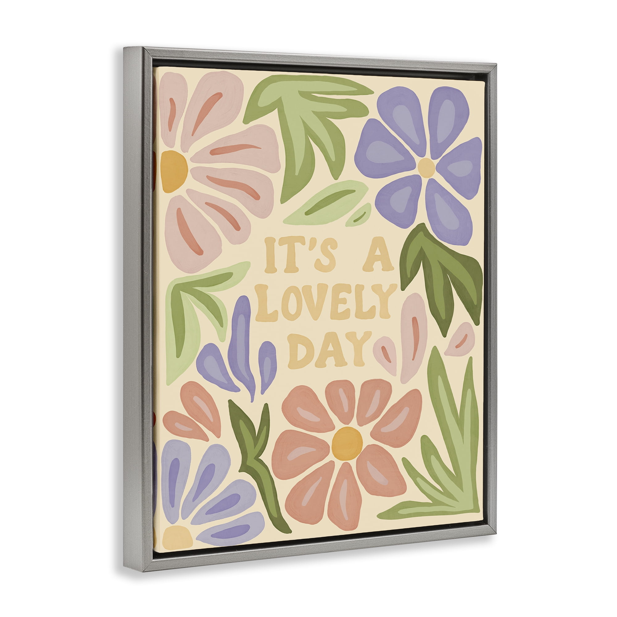 Stupell Industries Lovely Day with Florals Plants & Flowers Painting Gray Floater Framed Canvas Art Print Wall Art, 17 x 21