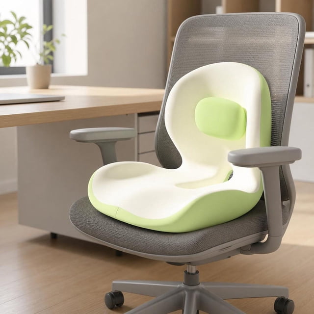 Cojín asiento para silla oficina, almohada soporte para el respaldo, almohadilla para el coxis, cojín asiento espuma viscoelástica para Verde