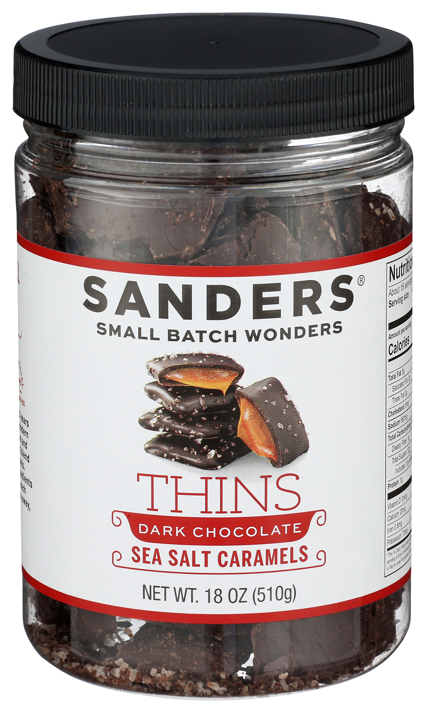 (Pack of 6), Sanders Fine Chocolatier Dark Chocolate Sea Salt Caramel Thins, 18 oz