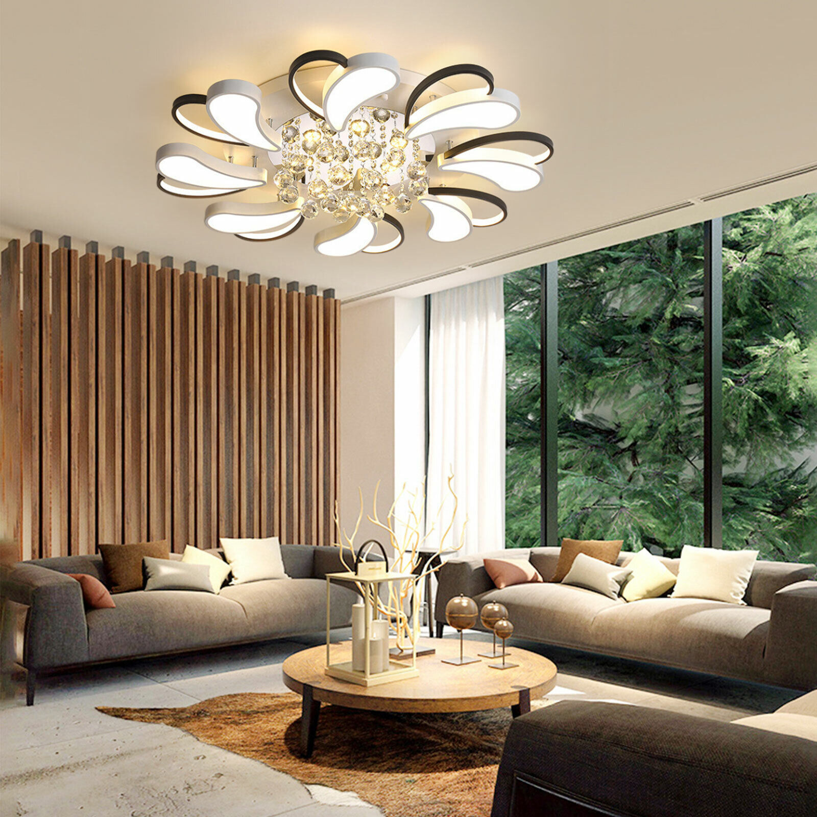 Ganeed Long LED Ceiling Light Chandelier - Flush Mount With Remote, Dimmable For Living Room (Gold)