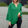 thumbnail image 7 of Women's Plus Size Cotton Linen Tunic, Long Sleeve V Neck Blouse with Flare Sleeve, Solid Color Loose Fit Top for Spring Summer Beach Casual Wear and Vacation Outfits Green L, 7 of 7