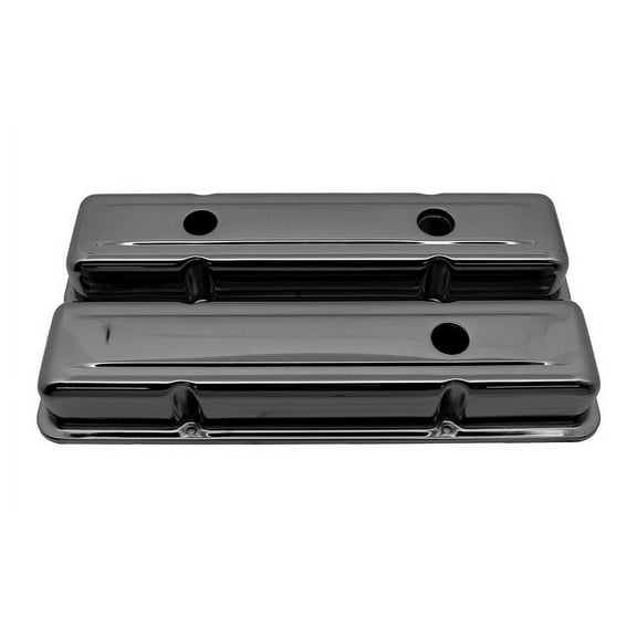 Short Black Chrome Steel Valve Covers For 1958-86 Chevy Small Block SBC 283 400