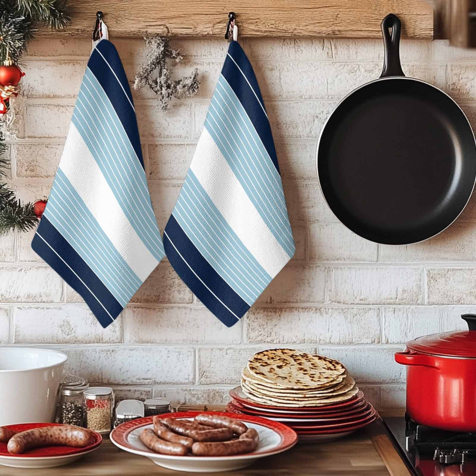 Dish Towels, Sky Blue Striped Absorbent Kitchen Towels 2 PCS, Ombre Stripes Microfiber Hand Towels Dish Cloths Tea Towels for Home&nbsp;Bathroom Cleaning Drying,18X28-Inch,