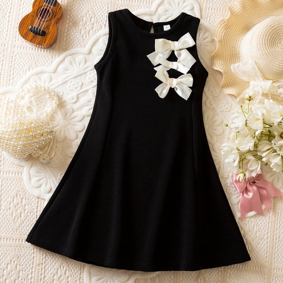 Kids Girls Dresses Black Dress Sleeveless Princess Party Dresses for Girls Primary School Graduation 6-7 Years