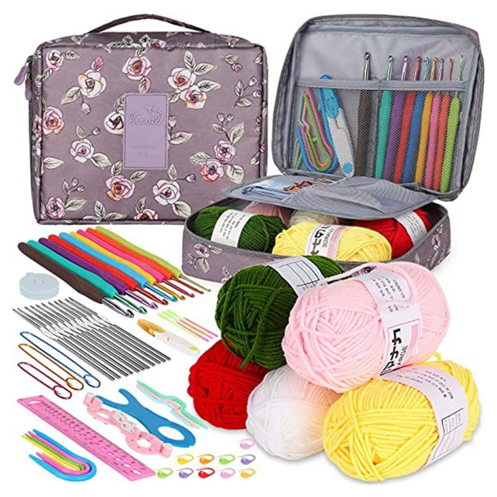 Crochet Hook Collection Featuring 58Pieces with Ergonomic Grips and Lightweight Aluminum Hooks Useful Gift for Mom, Kids