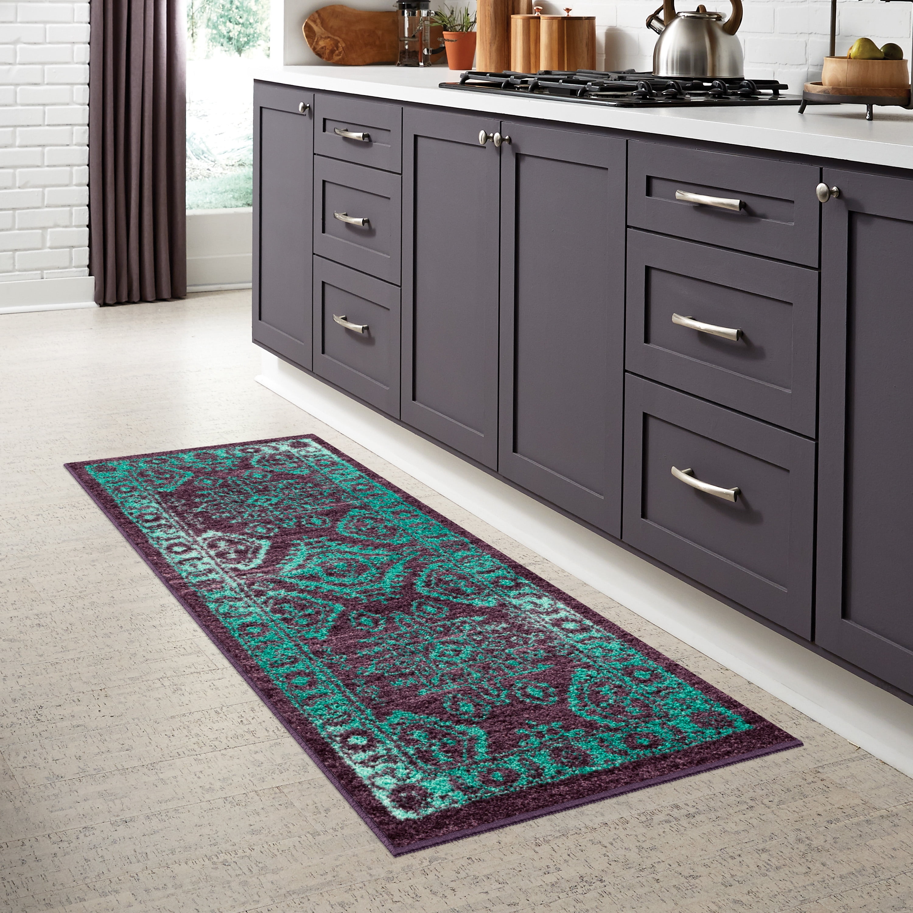 Maples Rugs Georgina Traditional Vintage Wineberry Washable Hallway Runner Rug, 2' x 6'