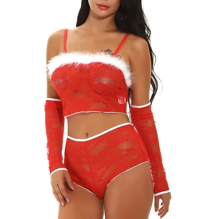 

PAXLYH Christmas Suit Role Play Stage Dress Sexy Underwear Pajamas Three Piece Set Clothes