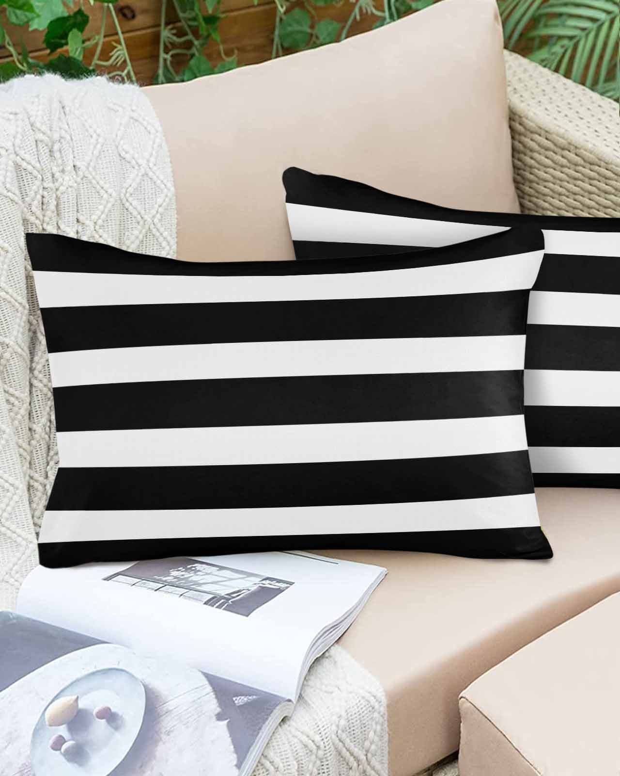 Outdoor Waterproof Throw Pillow Covers Set of 2 Black Stripes Decorative Pillowcases Lumbar Outdoor Pillows Cushion Case 20x12 Inch Modern Simple Striped Patio Pillows for Couch Sofa Bed Garden