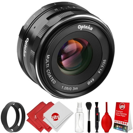 Opteka 35mm f/1.7 HD MC Manual Focus Prime Lens with Vented Hood and Cleaning Kit for Fuji X Mount APS-C Digital