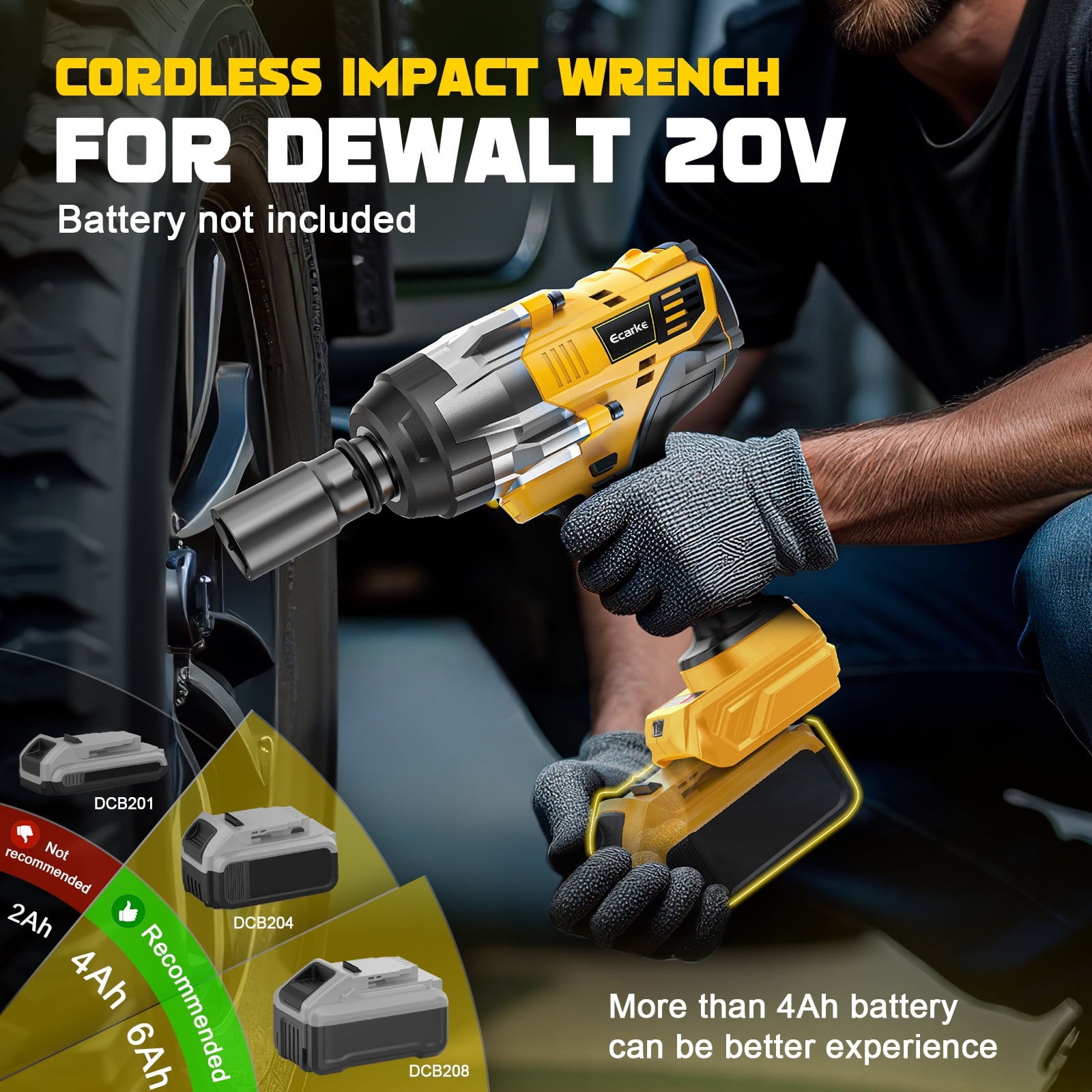 Cordless Impact Wrench 1/2" for DeWalt 20V Battery, 1400 Ft-lbs (2000 Nm) High Torque Impact Driver, Brushless Electric Impact Gun with 4 Modes & LED Light for Car, Truck, Mower（NO BATTERY)