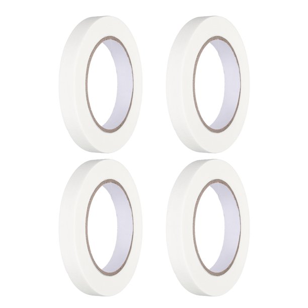 Uxcell 4 piezas de cinta adhesiva de papel crepé de 5/8" x 54.5 yardas, cinta de enmascarar colorida universal para dibujo artístico, manualidades, etiquetado y sellado, blanca