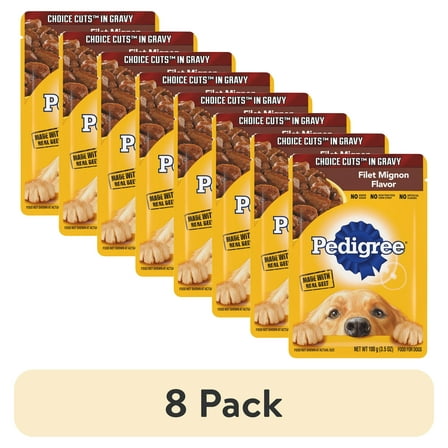 (8 pack) Pedigree Choice Cuts In Gravy Adult Soft Wet Dog Food Filet Mignon Flavor, 3.5 oz Pouches