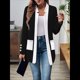 thumbnail image 5 of Chaqueta de Larga con Cuello de Muesca, Color y Negro, para Mujer, Básica, Otoño-Invierno. Negro XXL, 5 of 9