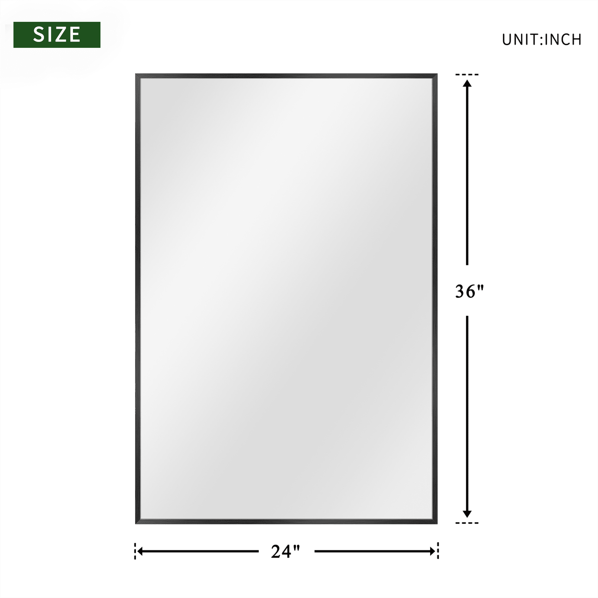 MAYEERTY 36"×24" Black Aluminum Slim-Frame Rectangular Wall Mirror Ultra-Thin, Space-Saving for Bathroom