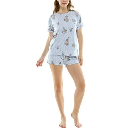 Roudelain Women's 2-Pc. Printed Short Pajamas Set - Bella Striped Floral, Size Msdium